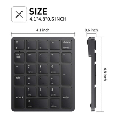 havit Bluetooth Number Pad Wireless Numeric Keypad Numpad 26 Keys Portable Mini Financial Accounting Rechargeable Numeric Pad for Windows Laptop Desktop, PC, Notebook (Black)