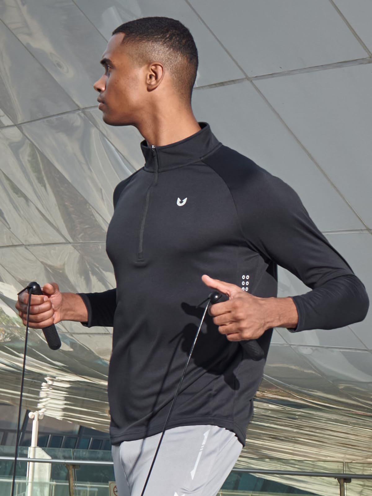 NORTHYARD Men's Running Shirt Long Sleeve Quarter Zip Pullover Moisture Wicking Quick Dry Athletic Workout Shirts Black-L