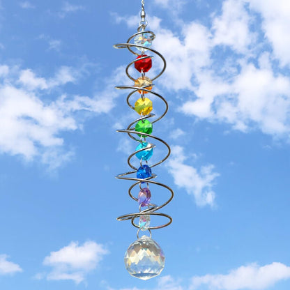 GWAHSA Suncatcher Wind Spinner Gazing Ball Spiral Tail, Crystal Sun Catchers with Seven Chakra Beads Window Hanging for Indoor Home Outdoor Garden Decor Wedding Birthday Party Gifts for Girl Women Mom
