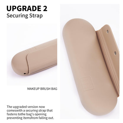 AGIKET Silicone Makeup Brush Holder Travel Cosmetic Bag：Soft Portable Cosmetic Face Brushes Holder with Upgrade Anti-Fall Out Magnetic Closure, Large Travel Makeup Brush Case - Walnut