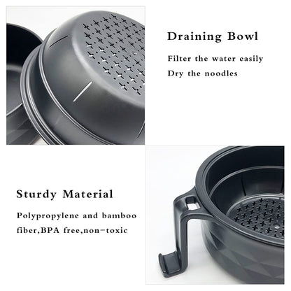 Lshfwn 33oz Microwave Ramen Cooker,Ramen Bowl Set,Instant Noodles Bowl with Chopsticks,Rapid Ramen Cooker with Handles for College Dorm Room Apartment Essentials Dishwasher-Safe,Black