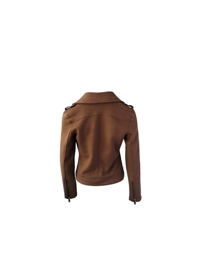 ODCOCD Faux Suede Jacket for Women Long Sleeve Zipper Up Casual Outwear (CA/US, Alpha, Small, Regular, Regular, Coffee)