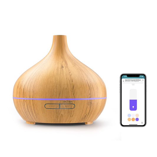 Meross Smart WiFi Wireless Essential Oil Aromatherapy Ultrasonic Diffuser & Cool Mist Humidifier with Apple HomeKit & Alexa: Voice & APP Control, Schedule, Timer, RGB Light,Yellow Wood Grain
