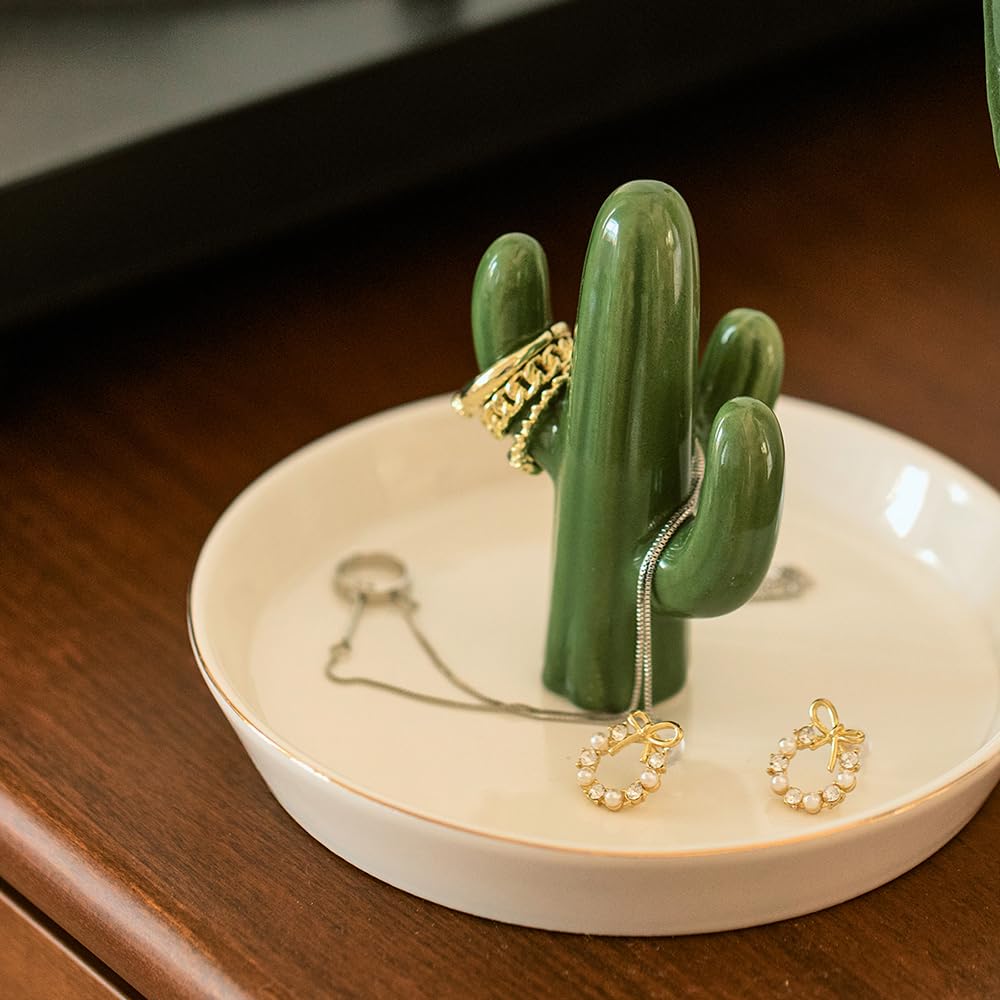 mono living Ceramic Cactus Ring Holder for Jewelry, Ring Dish, Trinket Tray, Cute Hippie Décor for Teen Girl Room, Christmas Thanksgiving Gift for Women
