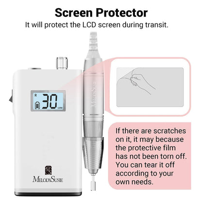 MelodySusie Professional Rechargeable 30000 rpm Nail Drill,SC320H Portable Electric E File Scamander, Acrylic Gel Grinder Tools with 6 Bits and Sanding Bands for Manicure Pedicure Carve Polish (White)