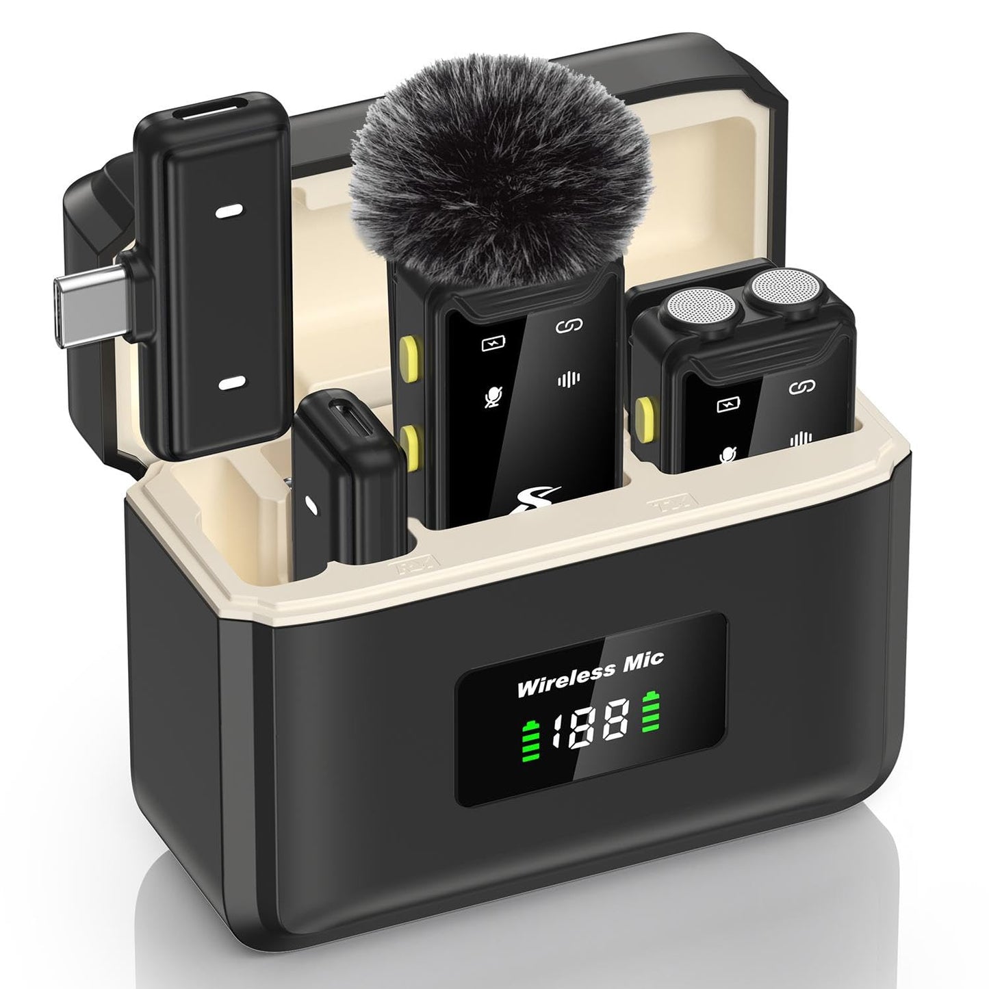 PQRQP Wireless Microphone for iPhone, iPad, Android(Lightning/USB C), Dual Microphones 20 H Battery Life, Mini Microphone, Cordless Double Mics for Video Recording, YouTube, TikTok, 164FT