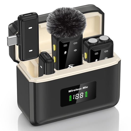 PQRQP Wireless Microphone for iPhone, iPad, Android(Lightning/USB C), Dual Microphones 20 H Battery Life, Mini Microphone, Cordless Double Mics for Video Recording, YouTube, TikTok, 164FT