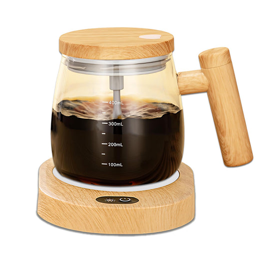 FOXNSK Self Stirring Mug, 400ML Self Stirring Coffee Mug Electric Mixing Mug High Borosilicate Glass Mixing Coffee Mug With 55° Constant Temperature Coaster Suitable for Coffee/Milk/Protein Powder