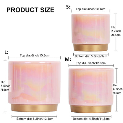 Gepege Pink Indoor Plant Pots for Plants, Ceramic Planter with Drainage Hole, 6.0 inch+5.0 Inch+4.0 Inch. Succulent Orchid Flower Pot - Rainbow Pearl Glaze