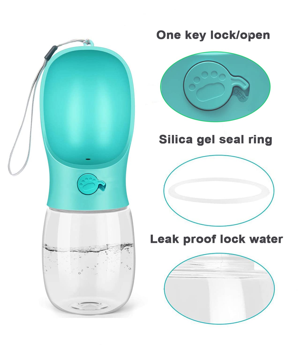 Kalimdor Dog Water Bottle, Leak Proof Portable Puppy Water Dispenser with Drinking Feeder for Pets Outdoor Walking, Hiking, Travel, Food Grade Plastic (12oz Blue)