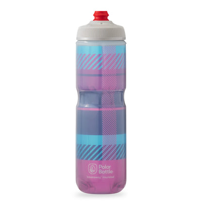 Polar Bottle Breakaway Insulated Water Bottle - BPA Free, Cycling & Sports Squeeze Bottle (Tartan - Bubble Gum Pink / Navy, 24 Oz)
