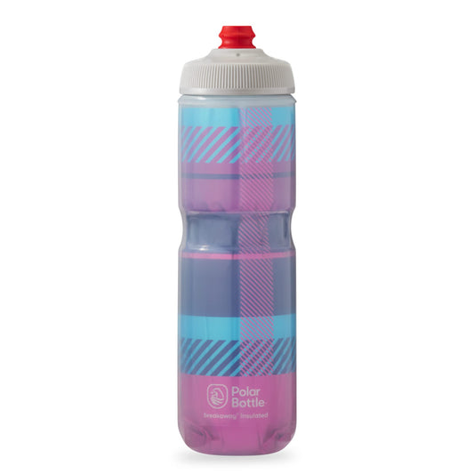 Polar Bottle Breakaway Insulated Water Bottle - BPA Free, Cycling & Sports Squeeze Bottle (Tartan - Bubble Gum Pink / Navy, 24 Oz)
