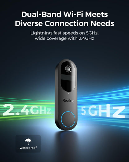 REOLINK Wireless 2K Battery Video Doorbell Camera, 150°x150° Head-to-Toe View, 2.4/5 GHz WiFi, Battery or Wired Power Options, Two-Way Talk, Person/Vehicle/Package Detection(Chime not Included)