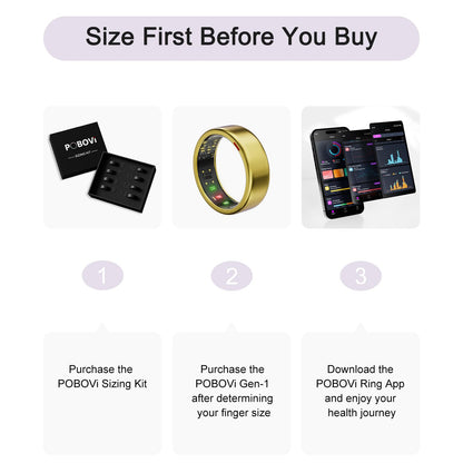 POBOVi Smart Ring for Women Men- Sleep/Fitness/Stress/Heart Rate Tracker- Menstrual Records - 7 Days Battery Life - Wireless Charging - No APP Subscription - iOS & Android Compatible (Gold, Size 9)