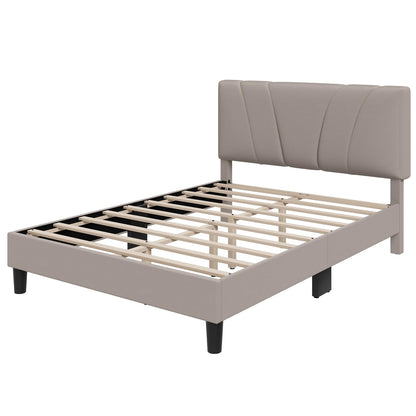 Novilla Full Size Bed Frame with Adjustable Headboard Platform Full Bed Frame with Linen Fabric Upholstered Headboard, No Box Spring Needed, Noise-Free, Wooden Slats Support, Easy Assembly, Beige