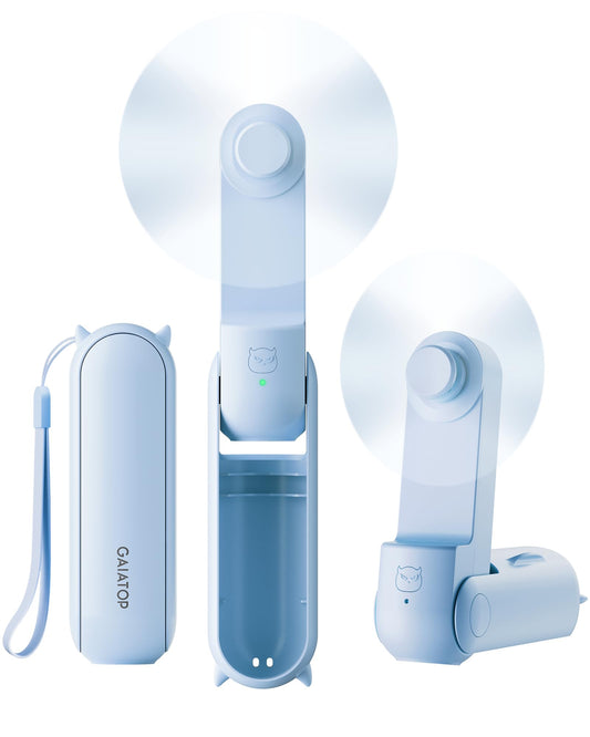 GAIATOP Portable Handheld Fan, 3 IN 1 Mini Foldable Travel Fans [17H Max Cooling Time] with Power Bank, Pocket Design USB Rechargeable for Travel Concert Lash Makeup, Summer Gifts for Women Girl, Blue