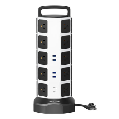 Power Strip Tower Surge Protector, JACKYLED 20 Outlets 6 USB (2 USB C) Charging Station, Extension Cord with Multiple Outlets, 1050J 1625W/13A Outlet Extender 6.5ft Extension Cord for Home Office