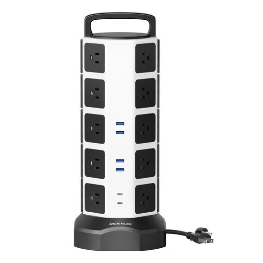 Power Strip Tower Surge Protector, JACKYLED 20 Outlets 6 USB (2 USB C) Charging Station, Extension Cord with Multiple Outlets, 1050J 1625W/13A Outlet Extender 6.5ft Extension Cord for Home Office