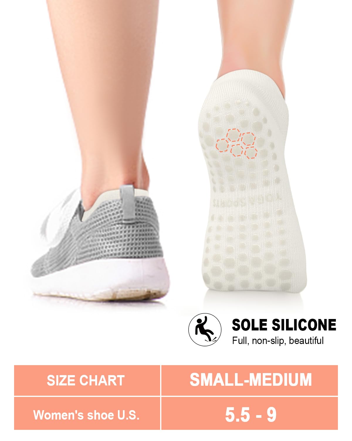 Pilates Socks with Grips for Women, Ankle Yoga Socks for Ballet Barefoot Workout Athletic Socks