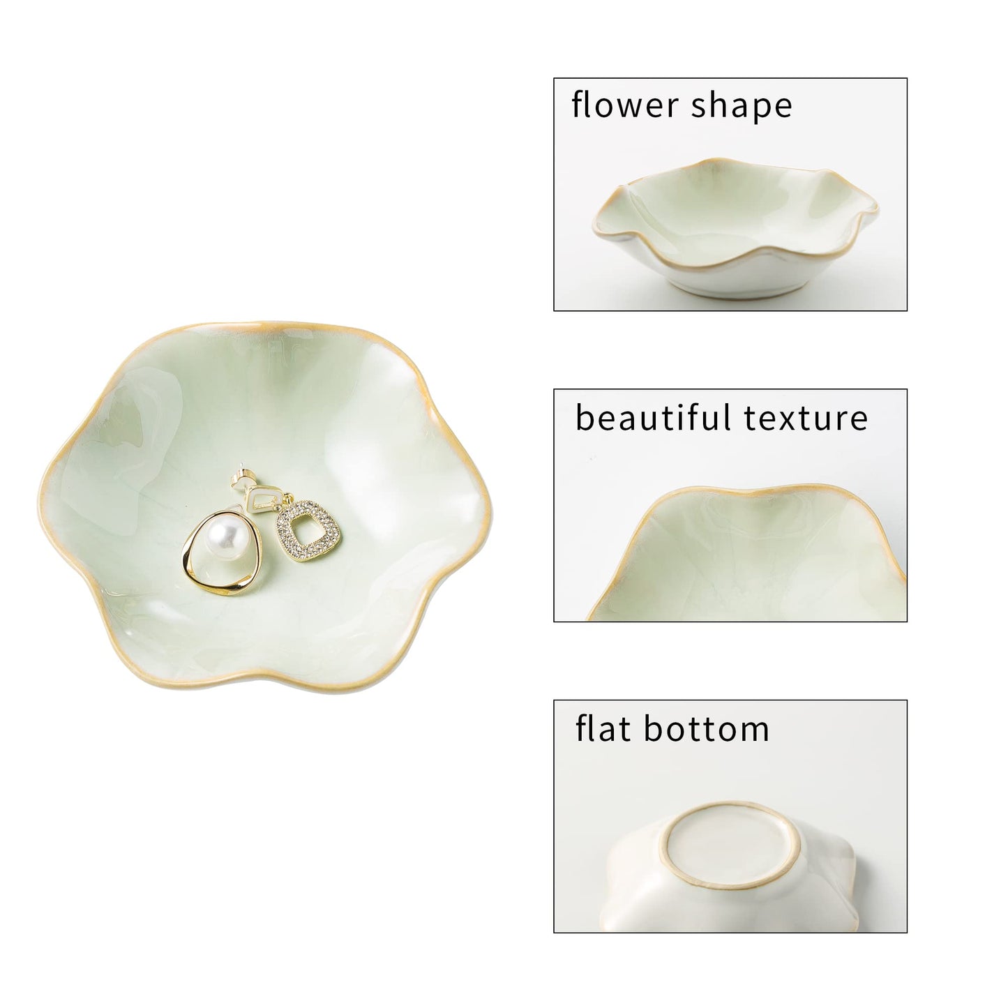 Jewelry Dish Tray, Ring Dish, Ceramic Trinket Tray, Key Bowl, Decorative Plate, for Friends Sisters Daughter Mother(Light Green)