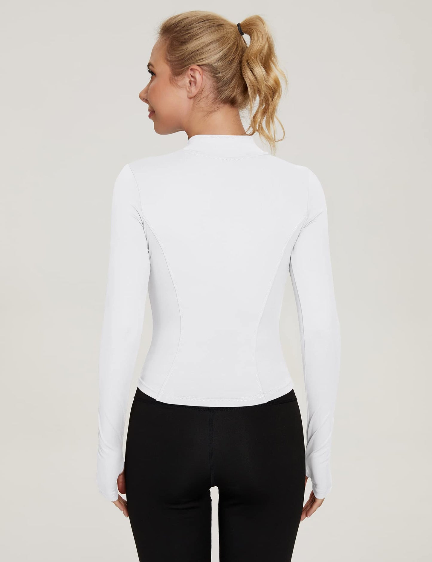 LUYAA White Zip Up Jackets for Women Athletic Workout Track Jacket Gym Clothes with Thumb Holes White L