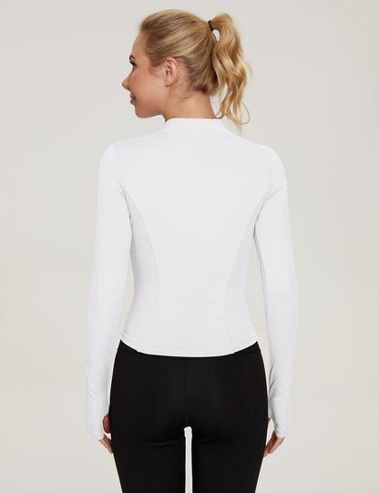 LUYAA White Zip Up Jackets for Women Athletic Workout Track Jacket Gym Clothes with Thumb Holes White L