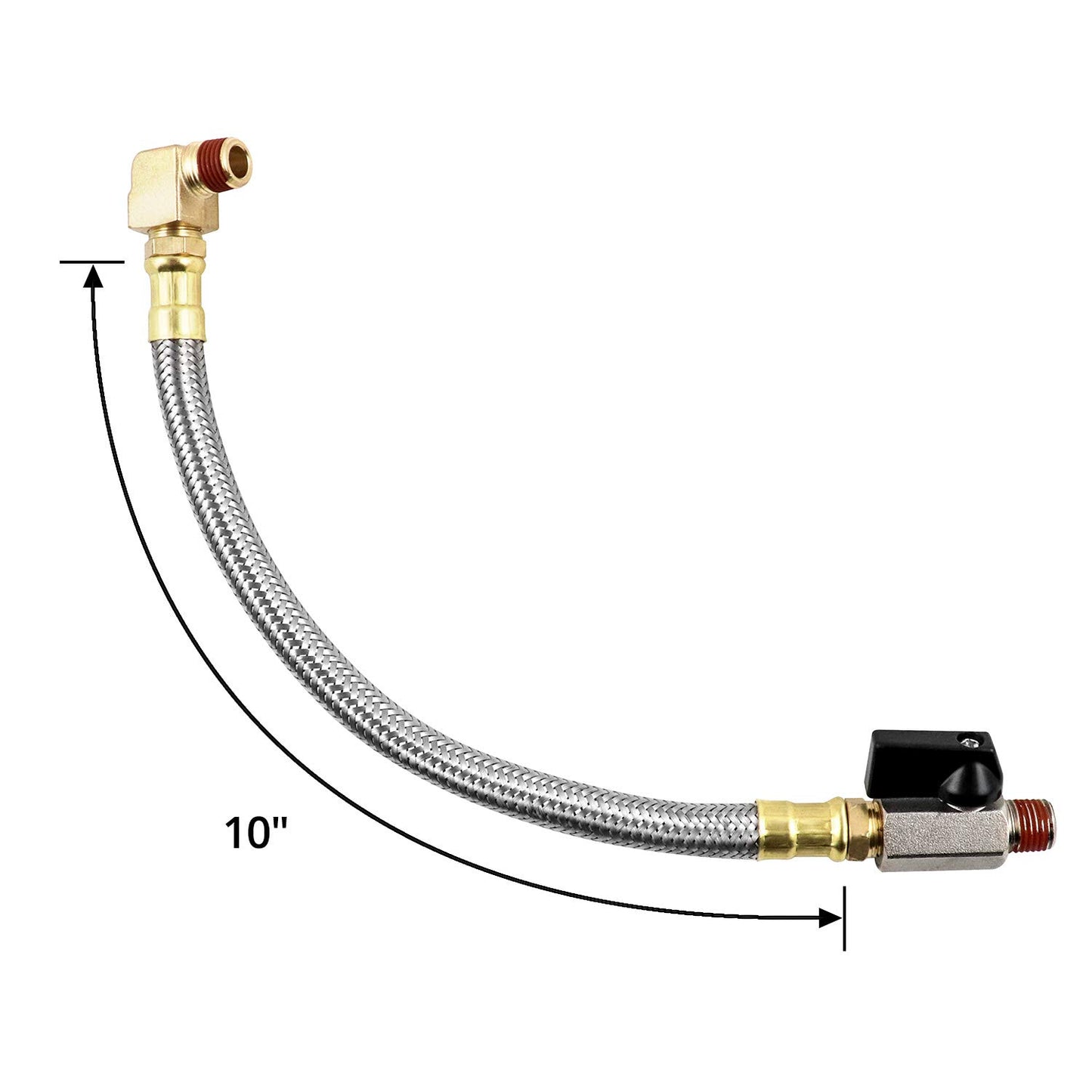 QWORK Extended Tank Drain Valve Assembly Kit for Air Compressor, Including 10 Inches Air Compressor Tank Drain Hose 1/4 inch NPT, 1/4" to 3/8" Brass Adapter and Thread Seal Tape