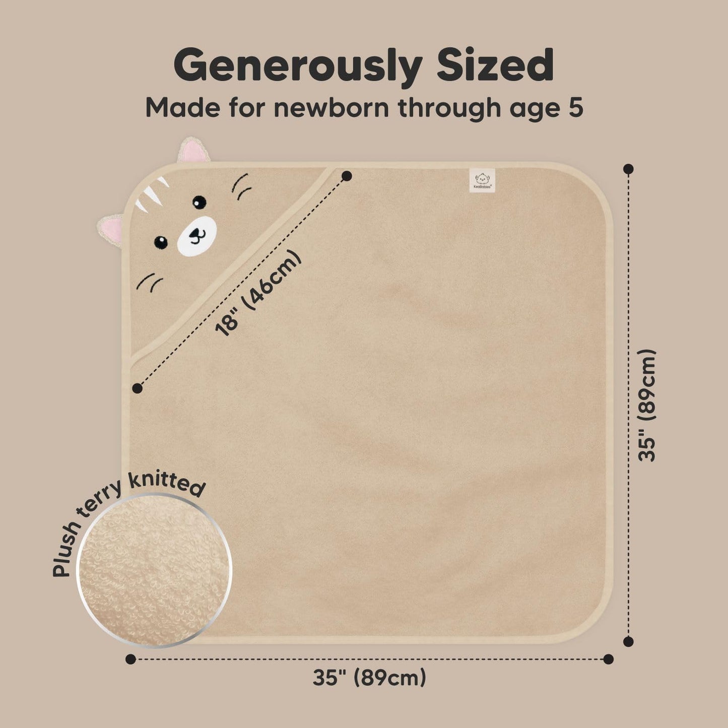 KeaBabies Hooded Baby Towel for Newborn - Viscose Derived from Bamboo Large Baby Bath Towels with Hood for Boys, Girls, Toddler, Extra Absorbent & Soft Newborn Bath Essentials (Cat)