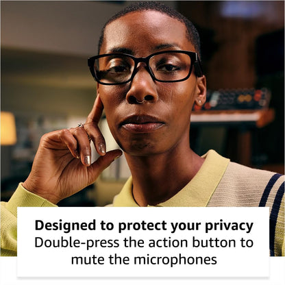 Amazon Echo Frames, an Alexa device (newest model), Smart glasses with Alexa, Rectangle frames in Classic Black with blue light filtering lenses