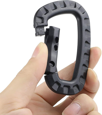 Nxtop Tactical Carabiner Keychain - 10 Pack Hard Polymer Carabiners D Rings Light Weight Spring Snap Gear Clip Utility Hooks Backpack Hanging Buckle for Outdoor Travelling Camping Hiking Fishing Black