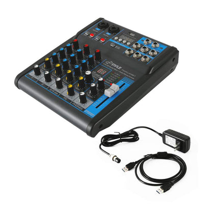 Pyle Professional Audio Mixer Sound Board Console System - Interface 4 Channel Digital USB Bluetooth MP3 Computer Input 48V Phantom Power Stereo DJ Studio Streaming FX 16-Bit DSP processor - PMXU43BT