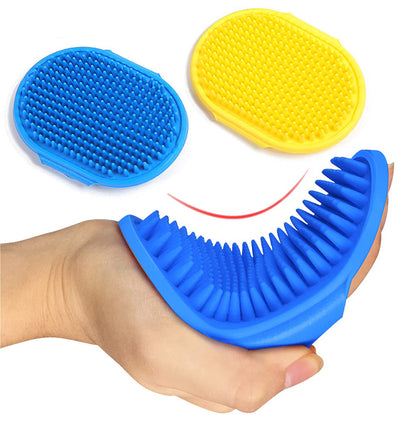 Kwispel Dog Grooming Brush, Pet Shampoo Bath Brush Shedding Soothing Massage Rubber Comb with Adjustable Ring Handle for Long Short Haired Dogs and Cats 2pcs