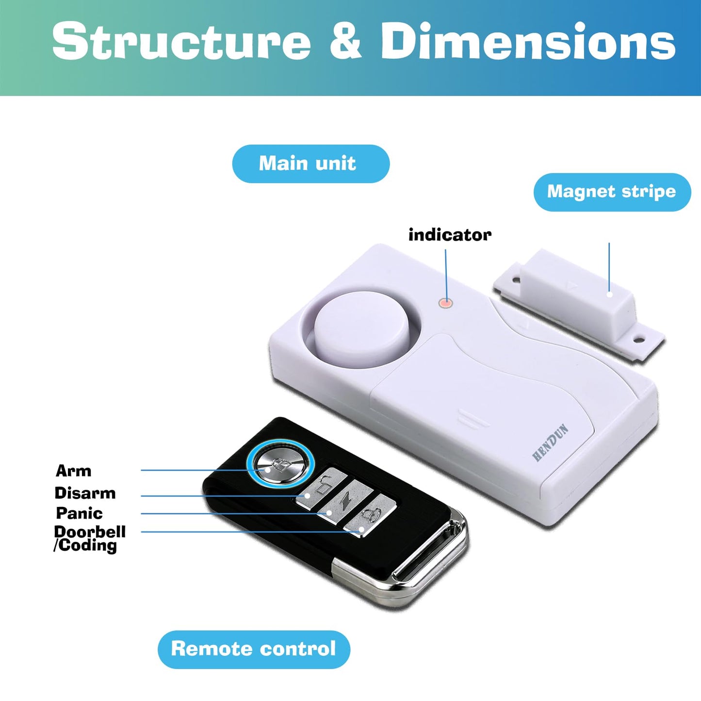 HENDUN Wireless Remote Door Alarm When Opened, Windows Open Alarms, Magnetic Security Sensor, Pool Safety for Kids, Alzheimer's Care