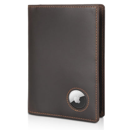 Polare Slim RFID Blocking Leather Passport Holder Travel Bifold Wallet For Men (Dark Brown with AirTag Holder)