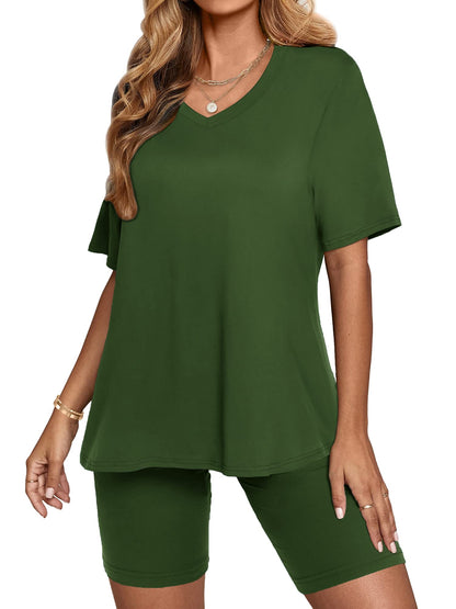 AGSEEM Two Piece Outfits For Women Going Out Summer Jogging Suits Tracksuits Army Green S