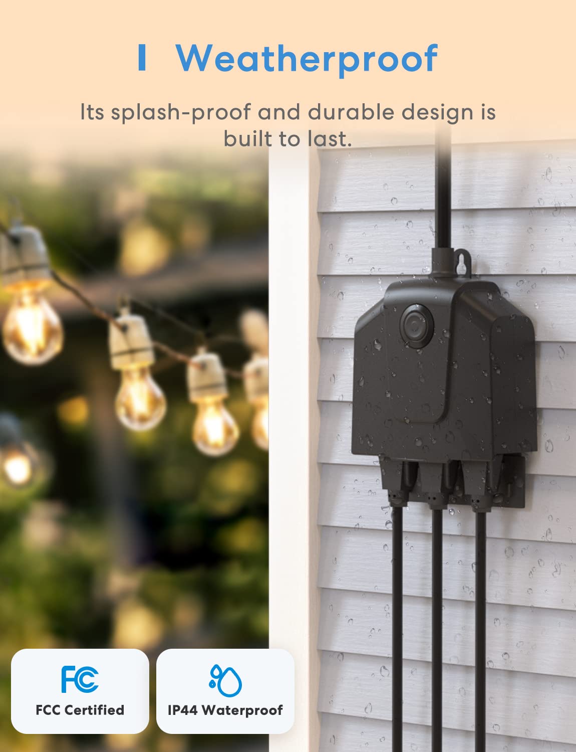 Outdoor Smart Plug, meross Outdoor Wi-Fi Outlet with 3 Independent Sockets Compatible with Apple Homekit, Alexa and SmartThings, Voice & Remote Control, Timer, 2.4 GHz only,Black