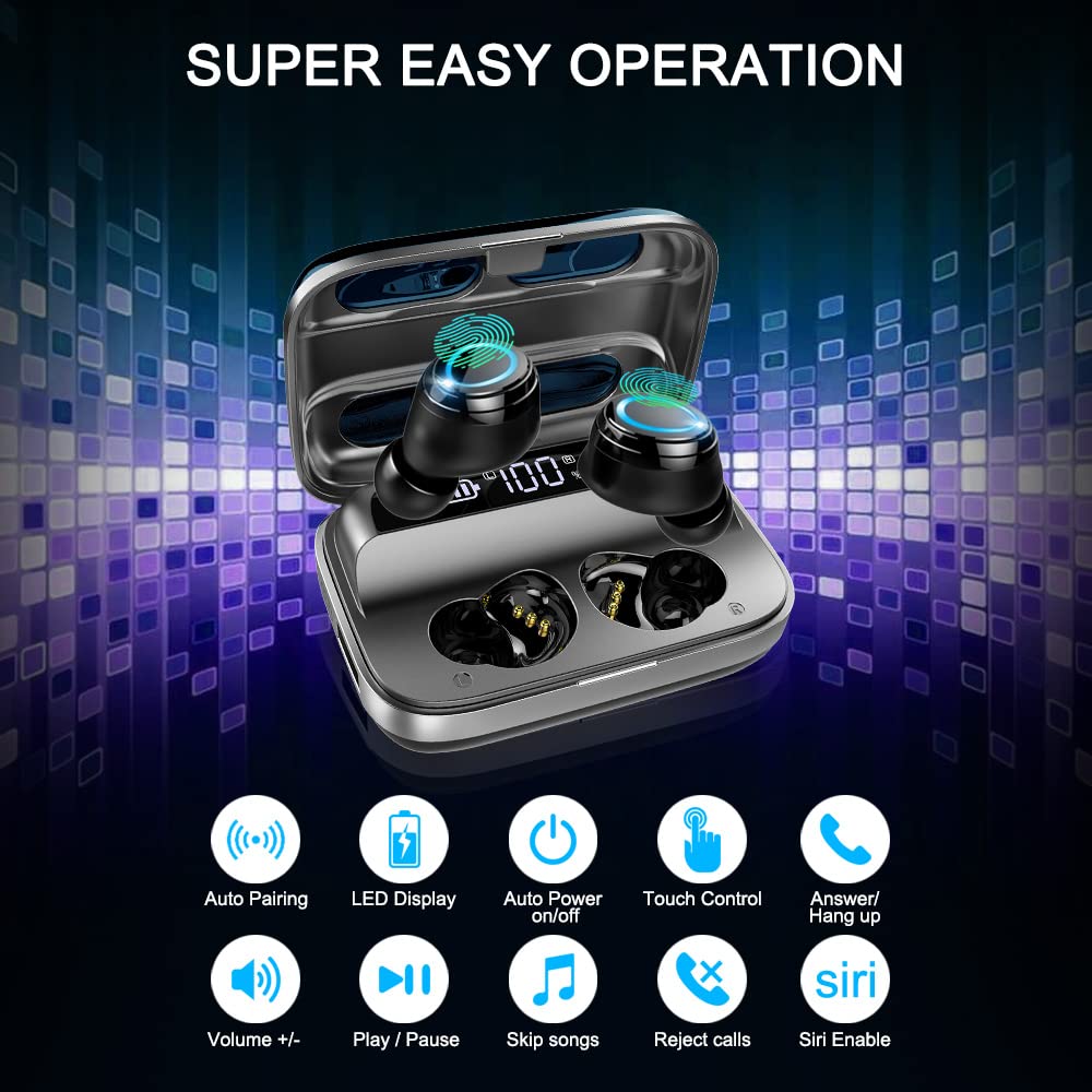 Motast Wireless Earbuds, Bluetooth 5.1 Earbuds with 140H Playtime, Bluetooth Headphones Noise Cancelling Stereo Bass Wireless Earphones in Ear with Mic, USB-C Charging Case, IP7 Waterproof Headset
