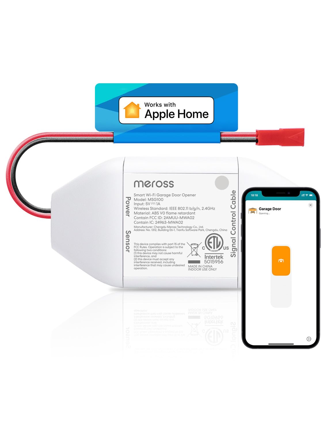 meross Smart Garage Door Opener Remote, Compatible with Apple HomeKit, Amazon Alexa, Google Assistant, CarPlay and SmartThings, No Hub Required