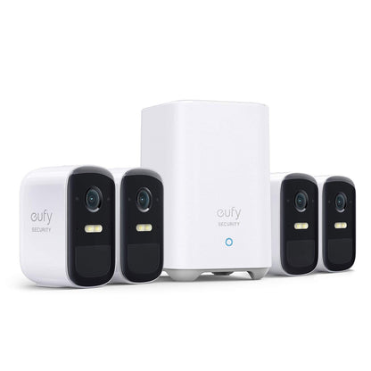 eufy security, eufyCam 2C Pro 4-Cam Kit, Wireless Home Security System with 2K Resolution, 180-Day Battery Life, HomeKit Compatibility, IP67, Night Vision, and No Monthly Fee.