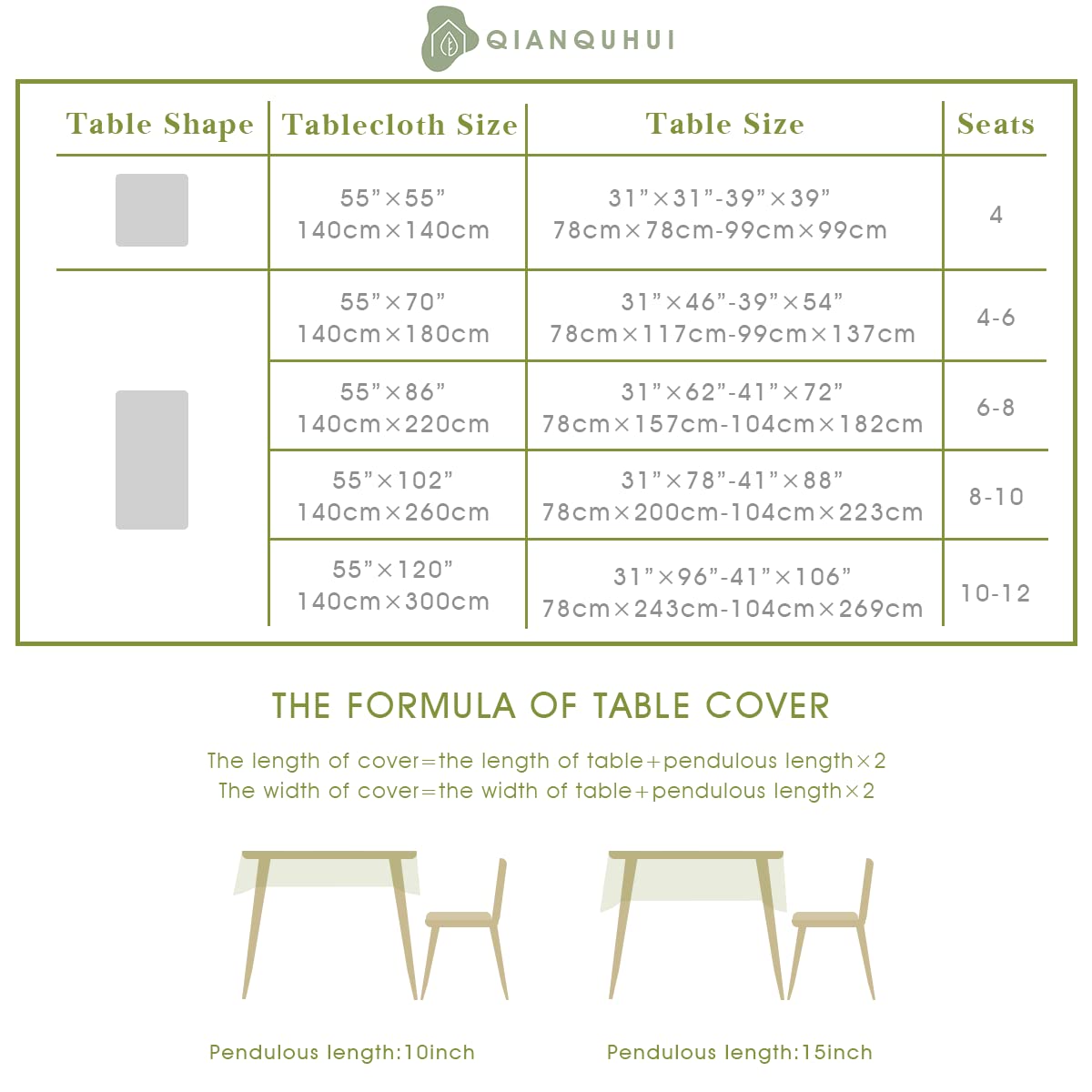 QIANQUHUI Embroidered Tablecloth for Dining Table,Dust Proof Spillproof Soil Resistant Cotton Linen Rectangle Table Cloths (Coffee Wheat, Rectangle/Oblong, 55'x120'', 10-12 Seats)