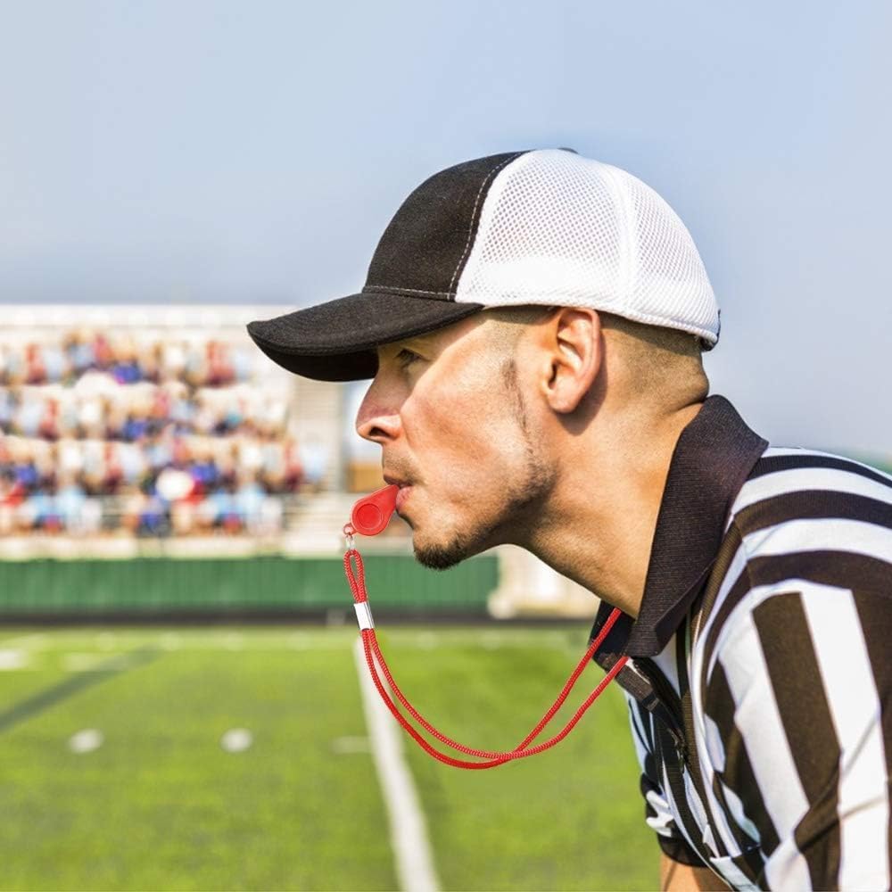 Hipat Red Emergency Whistles with Lanyard, Loud Crisp Sound Plastic Whistles Bulk Ideal for Outdoor Sport，Lifesaving，and Officials