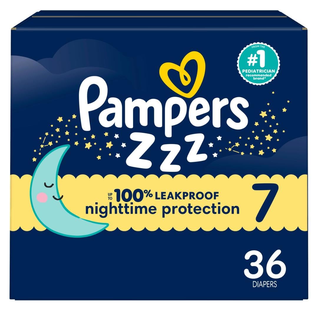 Pampers ZZZ Overnight Diapers, Size 7 (41+ lbs), 36 Count, Nighttime Protection Disposable Baby Diaper, Night Time Leak and Skin Protection
