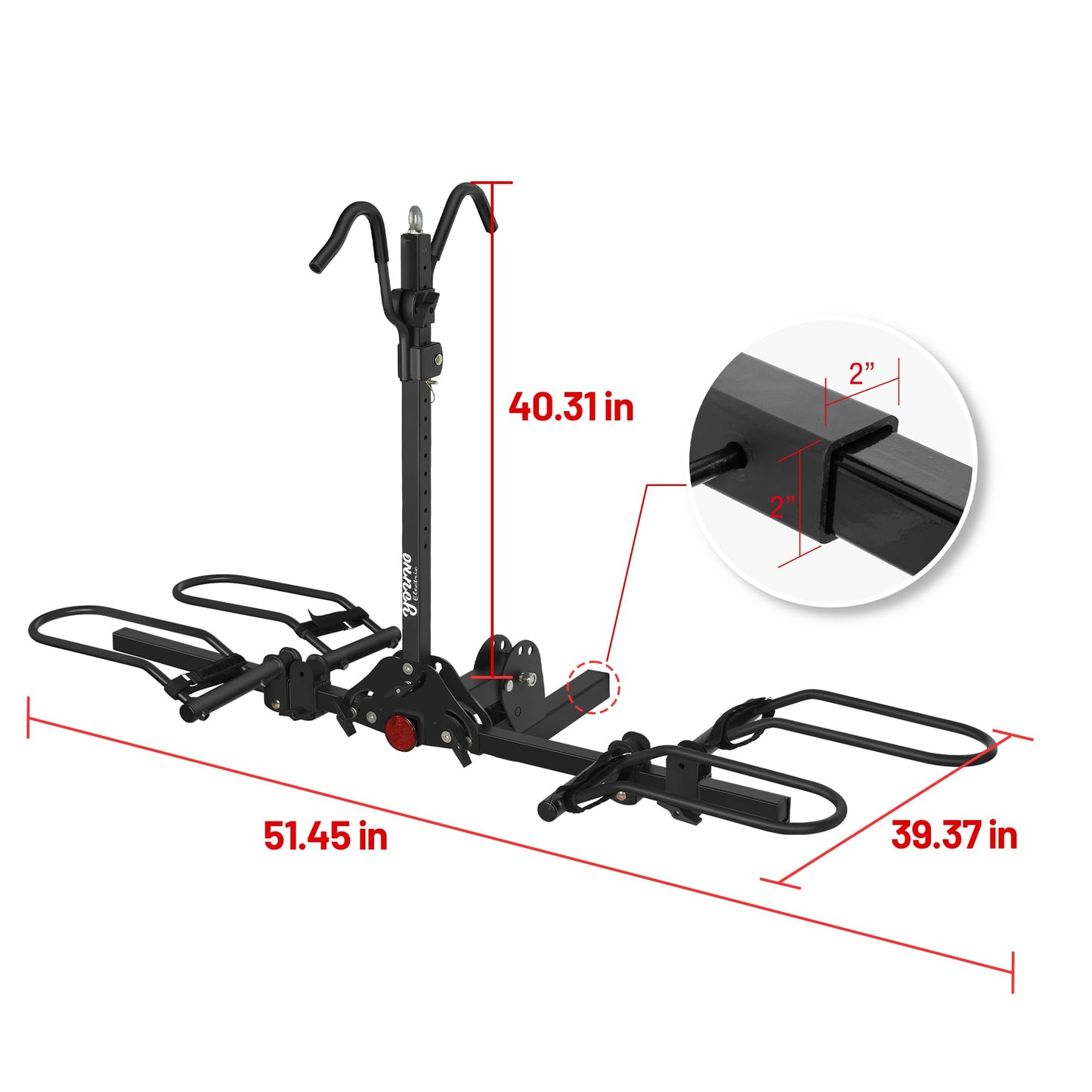 Young 200 lbs. 2 Bike Rack Hitch Mount Platform Style for Cars Trucks SUVs Minivans, fits MTB Gravel Road Bike with Up to 5-inch Fat Tire Carrier Rack - 2" Hitch Receiver