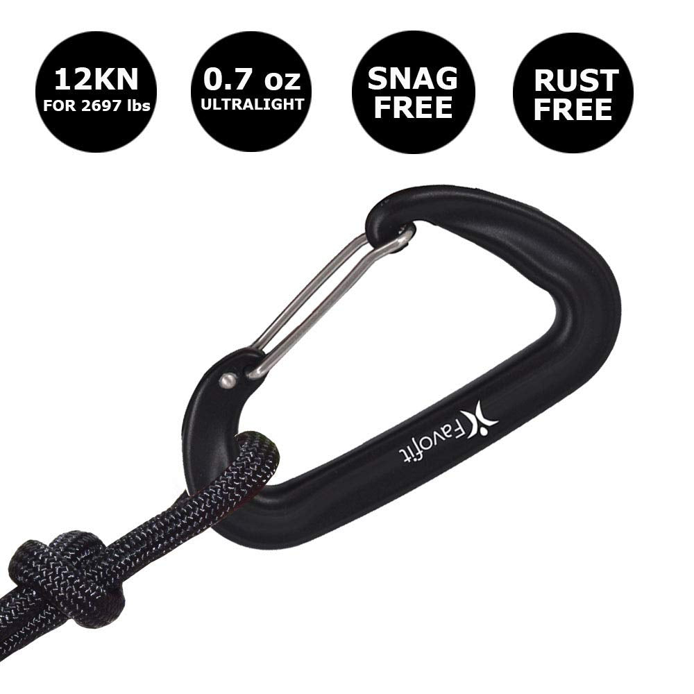 12KN Heavy Duty Carabiner Clips - Favofit 3.2'' Small Carbineers for Hiking Camping Hammocks Keys Keychains Dog Leashes - Ideal for Outdoor Enthusiasts