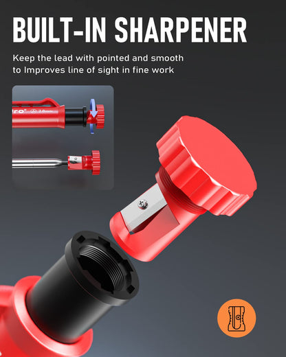 Nicpro 11 Pack Carpenter Pencil Set with Sharpener, Mechanical Carpenter Pencils with 40 Refill, Automatic Center Punch and Carbide Scribe Tool, Heavy Duty Construction Pencil for Architect-With Case