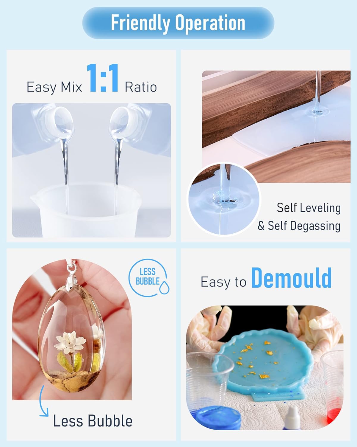 Nicpro 2 Gallon Crystal Clear Epoxy Resin Kit, High Gloss & Bubbles Free Resin Supplies for Art Coating Casting Craft DIY Wood, Jewelry Making, Molds