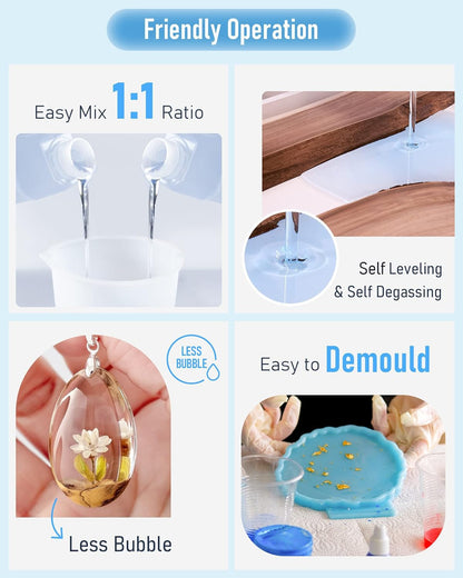 Nicpro 2 Gallon Crystal Clear Epoxy Resin Kit, High Gloss & Bubbles Free Resin Supplies for Art Coating Casting Craft DIY Wood, Jewelry Making, Molds