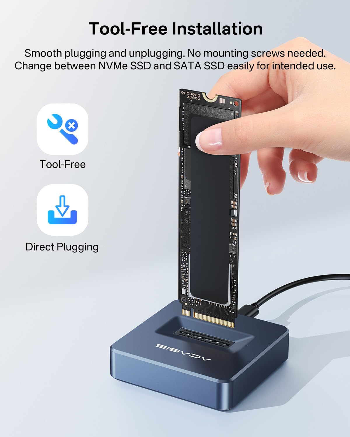 ACASIS M.2 NVMe & SATA to USB C Docking Station, NVME SSD Enclosure Adapter, USB 3.2 Gen 2(10 Gbps), Aluminium Alloy Housing, Support M.2 (M Key) NVMe and (B+M Key) SATA-Based SSD