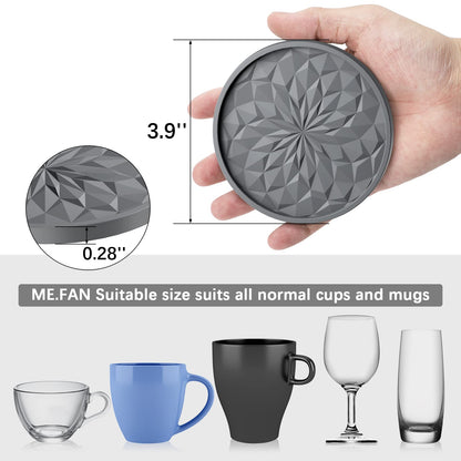 ME.FAN Silicone Coasters with Holder,[6 Pack] Drinking Coasters - Cup Mat for Hot or Cold Drinks, Thickened, Non-Slip, Non-Stick,Deep Tray Black