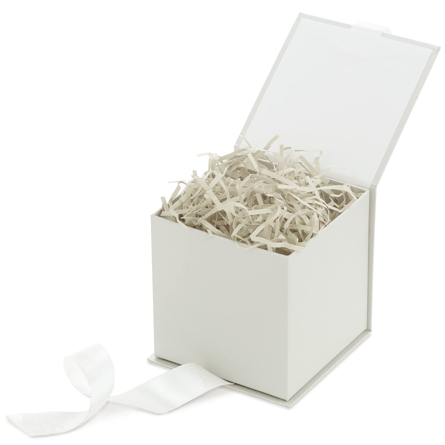 Hallmark Small Gift Box with Bow and Shredded Paper Fill (Grey White 4 inch Gift Box) for Weddings, Bridal Showers, Graduations, Birthdays, Bridesmaids Gifts, All Occasion